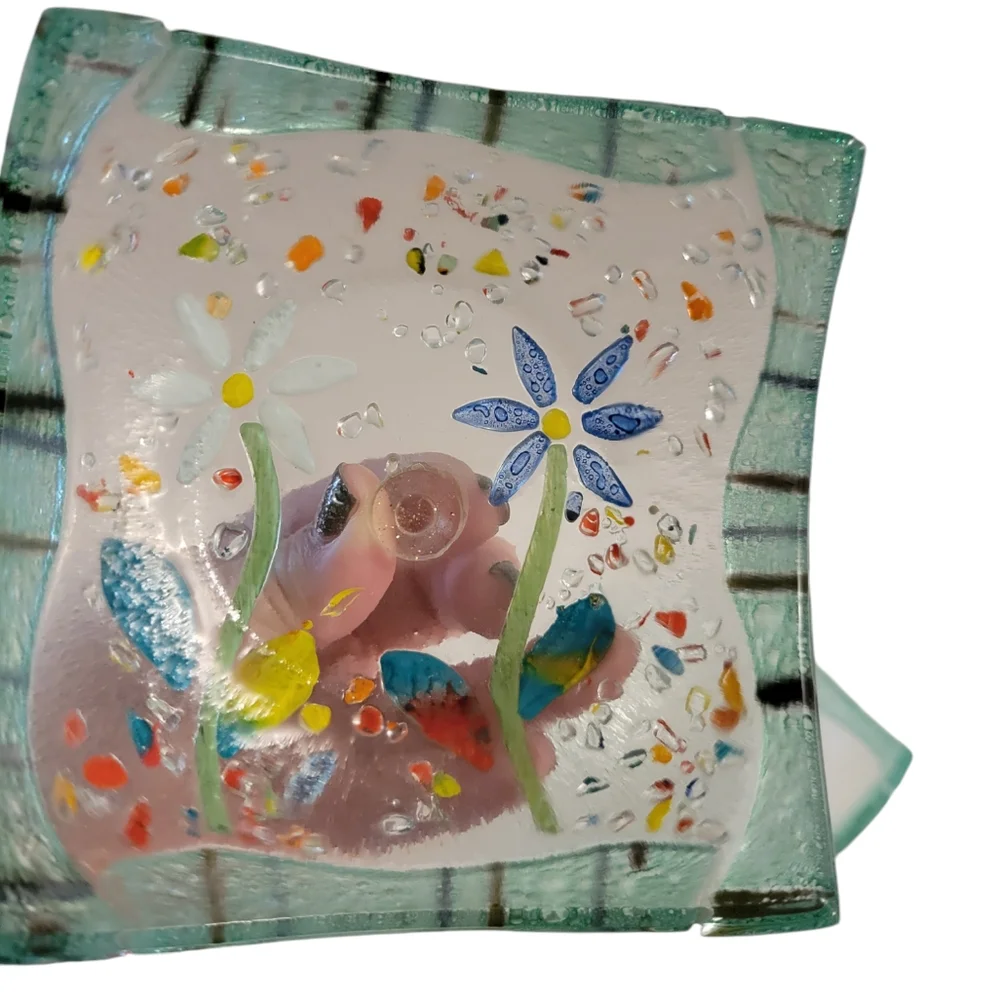 Hand Crafted Fused Glass Trinket Box Floral Multicolored